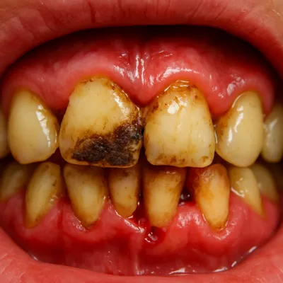 تصویر واقعی بیماری لثه با جرم شدید دندانی