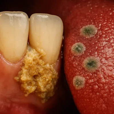 لایه ضخیم باکتری و ذرات غذا روی زبان