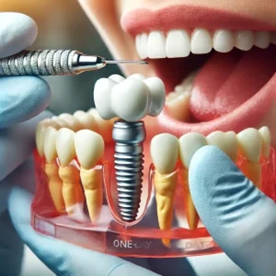 نصب ایمپلنت یک‌روزه و روکش موقت در دندان‌های جلو