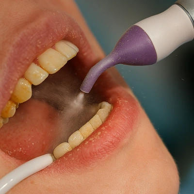 برداشتن جرم دندان با پودر ایرفلو در مطب دندان‌پزشکی