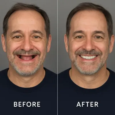 قبل و بعد کاشت دندان طبیعی با روکش سفید