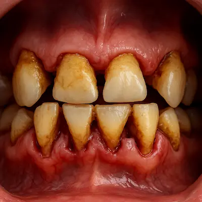 التهاب لثه شدید و تجمع سنگین تارتار دندانی