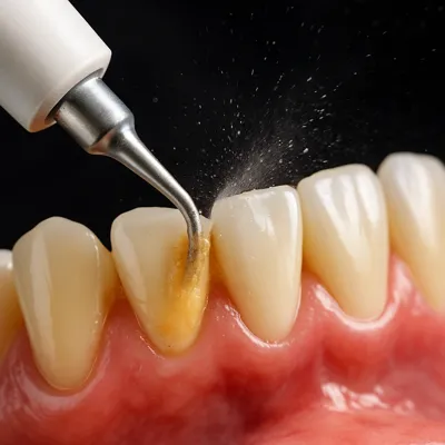 پاک‌سازی جرم سخت‌شده با دستگاه التراسونیک و درخشش دندان‌ها