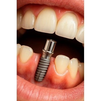 کاشت دندان واقعی با پایه فلزی و روکش سرامیکی