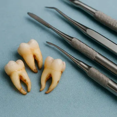 وسایل استریل و ابزار جراحی دندان عقل روی سینی فلزی