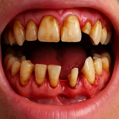 جرم دندانی ضخیم و التهاب قرمز لثه