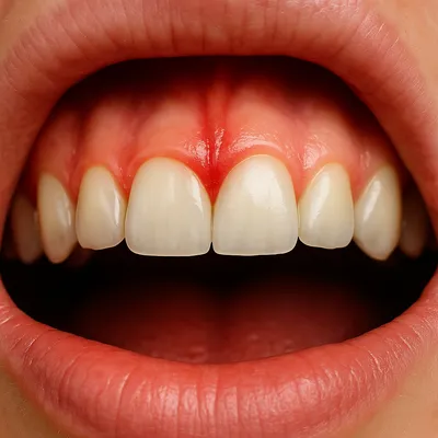 تورم و التهاب قرمز لثه اطراف دندان جلو با خونریزی خفیف