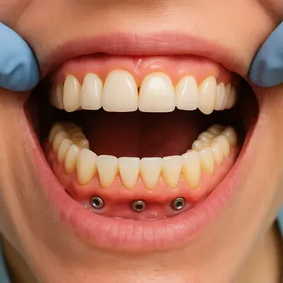 دهان باز با پروتز ثابت و ترمیم کامل طرح لبخند