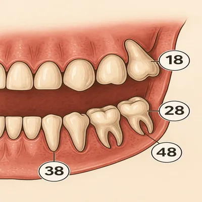 شماره‌گذاری مولر سوم در فک بالا و پایین با نمای واقعی