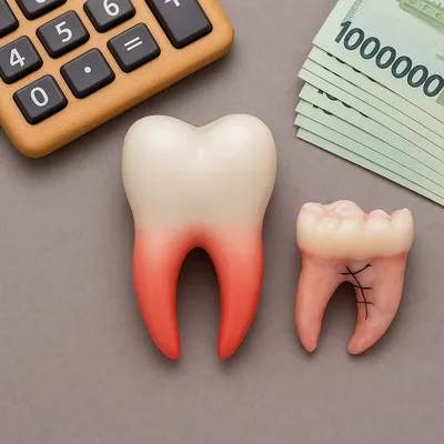 مدل سه‌بعدی واقعی از دندان نهفته با ریشه‌های پیچیده و لثه متورم