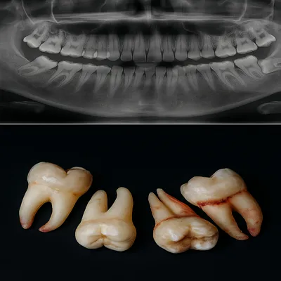 OPG فک و دندان عقل کشیده شده با ریشه پیچیده