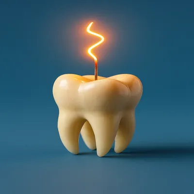 تصویر خلاقانه دندان نهفته با نماد درد فک و التهاب لثه در جراحی دندان