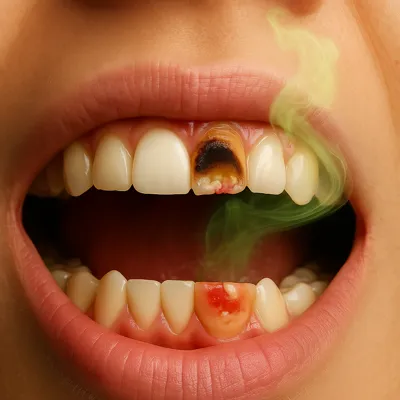 بوی بد دهان و پوسیدگی دندان روکششده در ناحیه لثه