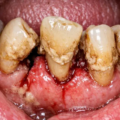 دندانهای پر از جرم با التهاب شدید لثه و تحلیل استخوان