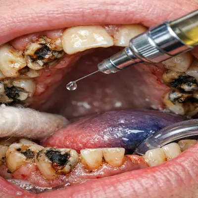 تزریق بی‌حسی در لثه کنار دندان‌های شدیداً پوسیده