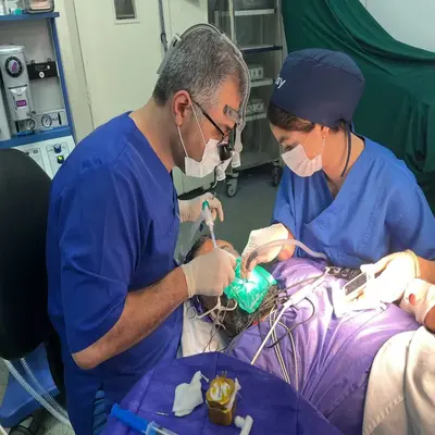 ابزار دندانپزشکی و مانیتور علائم حیاتی در حین جراحی دهان